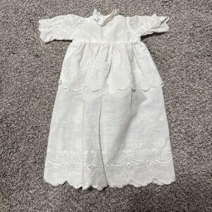 Vintage White Christening Gown Eyelet Lace Trim